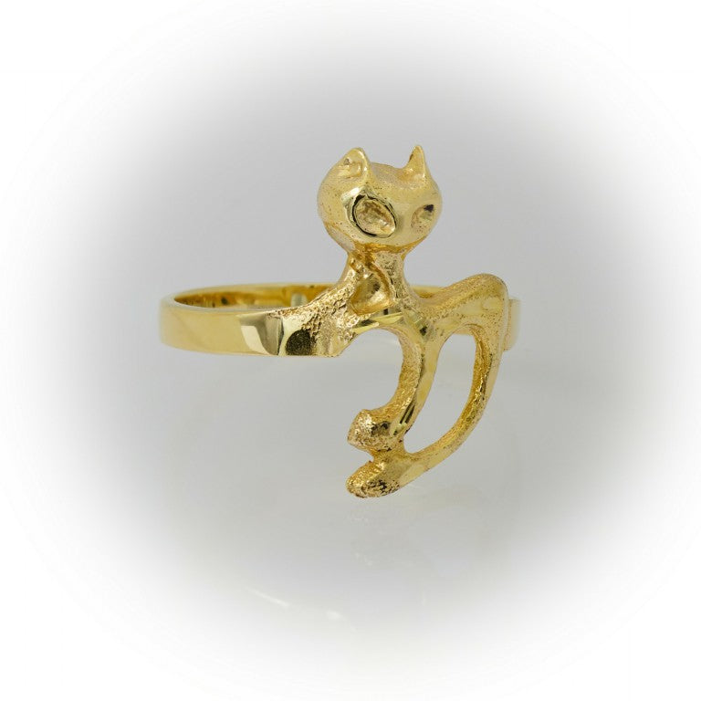 14k Real Yellow Gold Cat Pet Ring