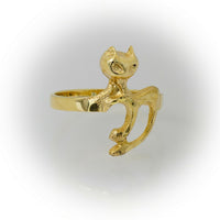 14k Real Yellow Gold Cat Pet Ring