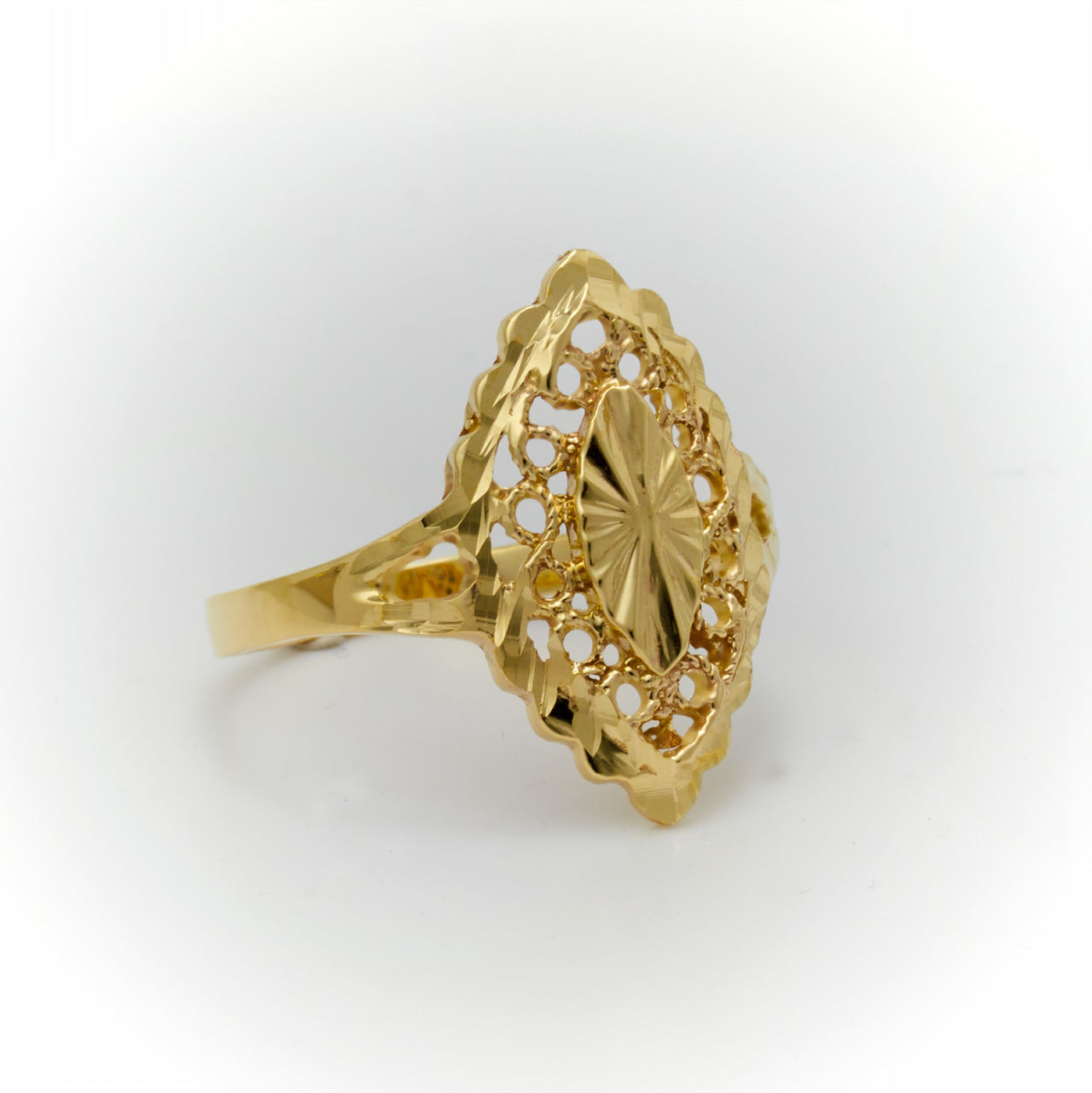 Real Gold Almond Shape Filigree Ring 4