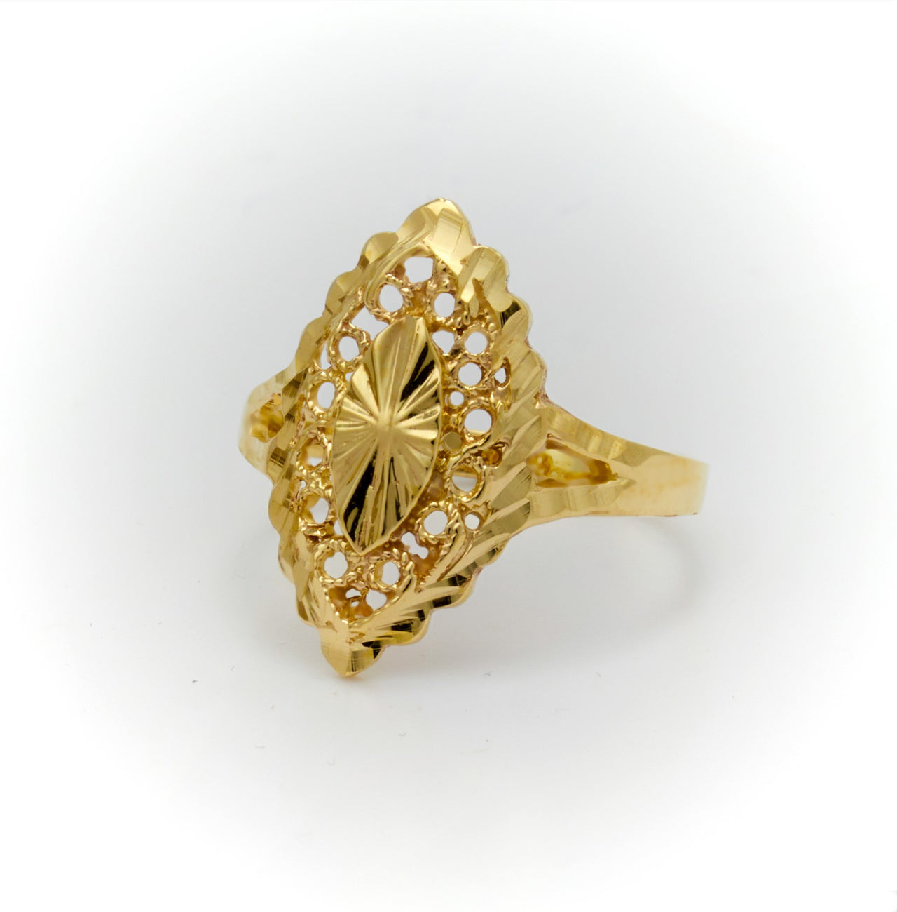 Real Gold Almond Shape Filigree Ring 5