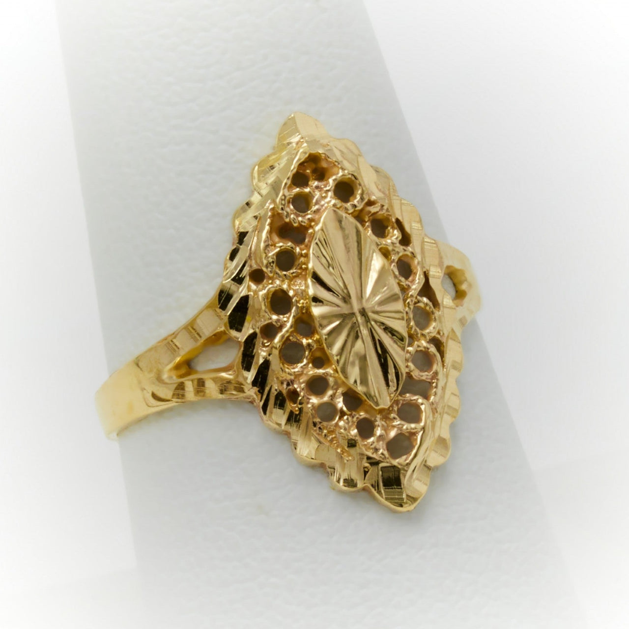 Real Gold Almond Shape Filigree Ring