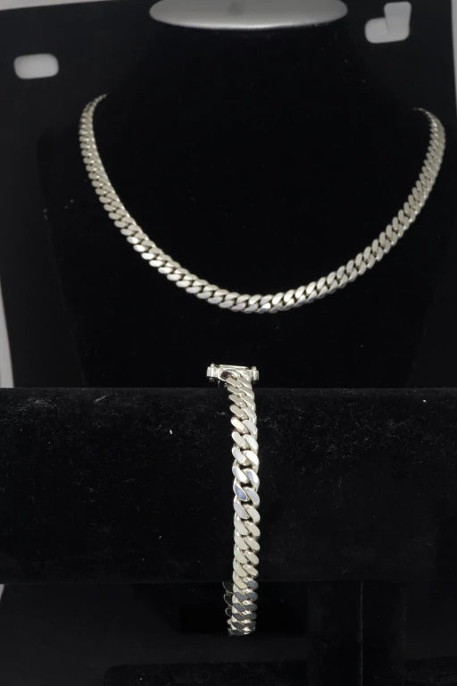 Silver Chain and Bracelet | Sterling Silver Cuban Link Set