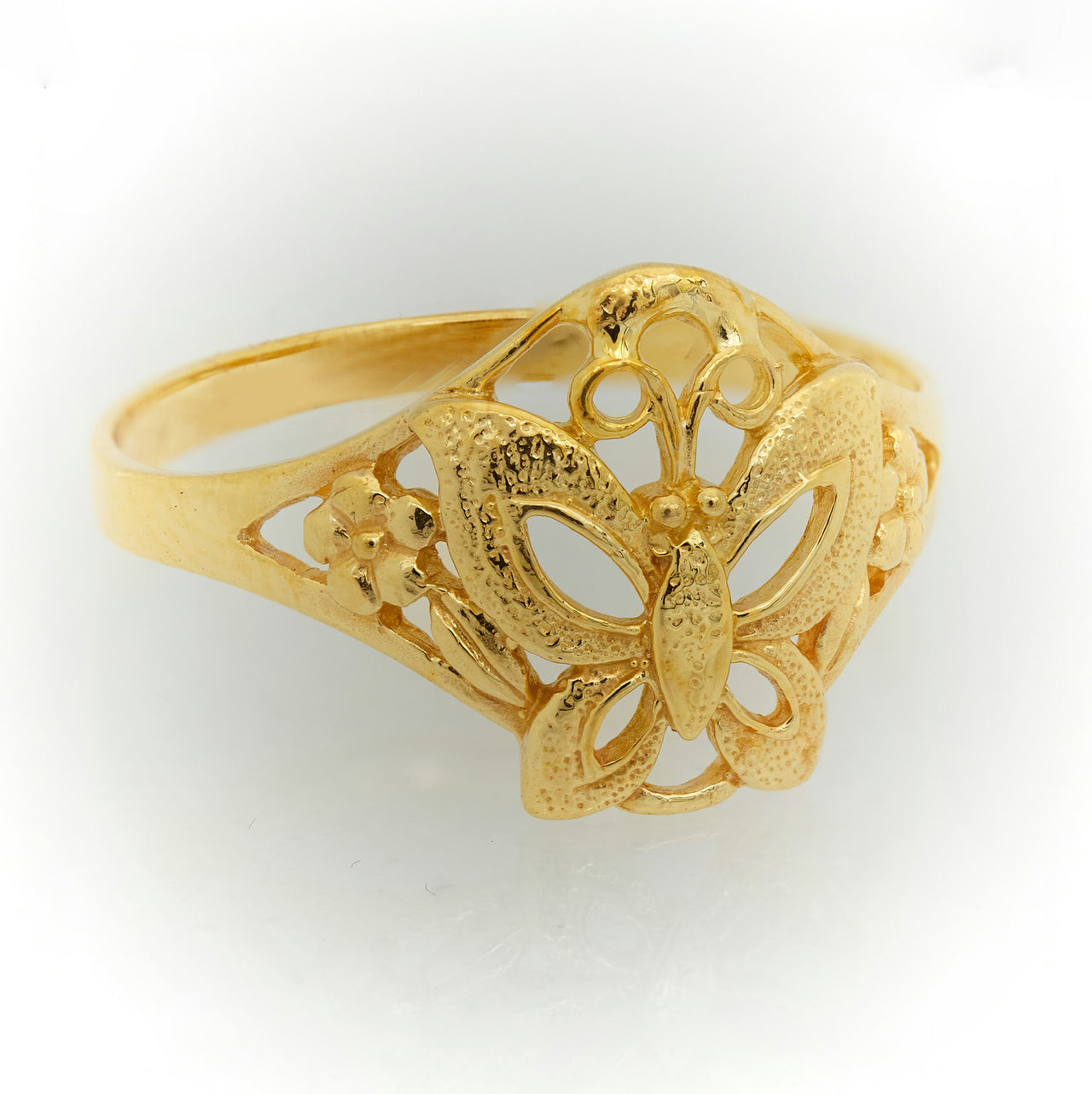 Butterfly Ring on Flowers | 10k Gold or 14k Gold Ring 2