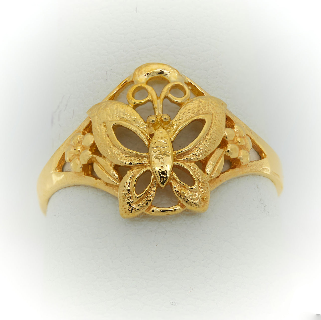 Butterfly Ring on Flowers | 10k Gold or 14k Gold Ring