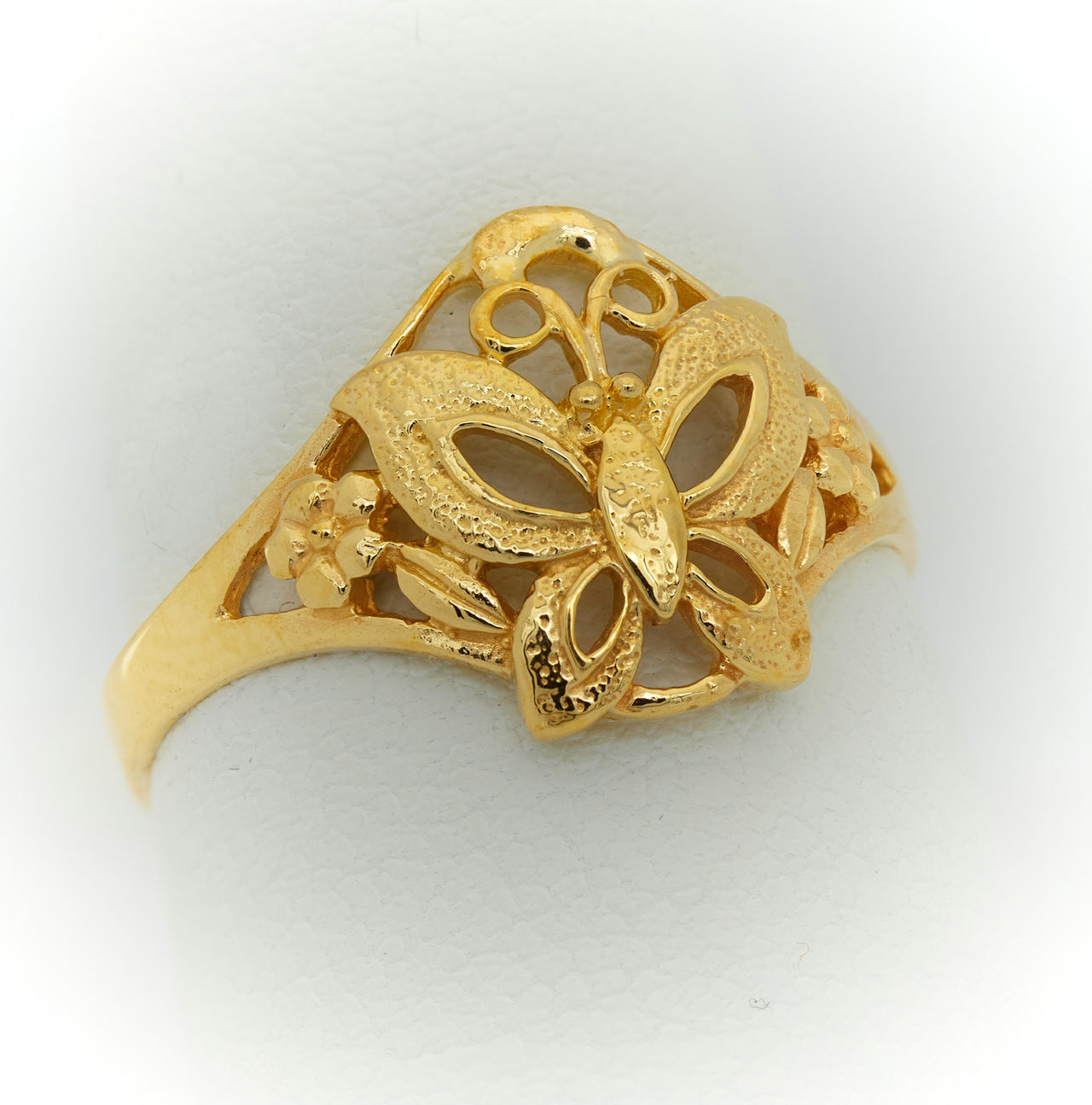 Butterfly Ring on Flowers | 10k Gold or 14k Gold Ring 1