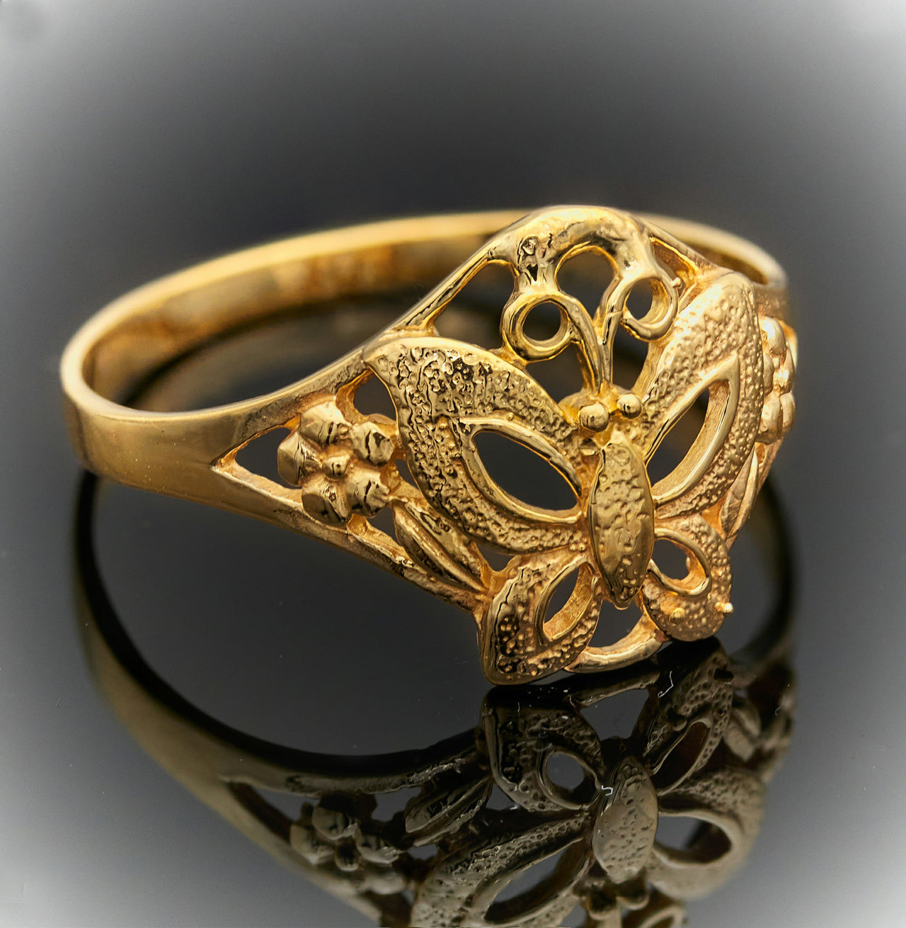 Butterfly Ring on Flowers | 10k Gold or 14k Gold Ring 5