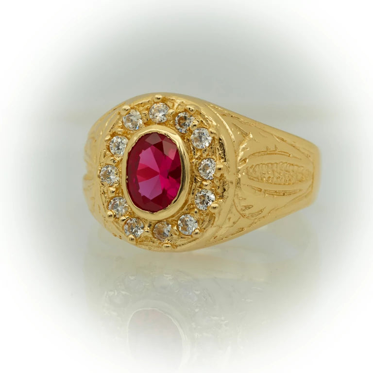 Cocktail Ring gold ring for men, red stone