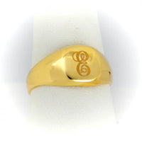 Classic yellow gold personalized ring with crisp engraved initial—timeless initial ring gift.
