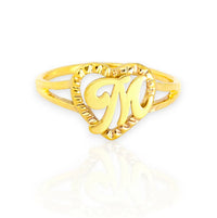 Initial heart ring with yellow gold letter — personalized 10k/14k gold letter ring, delicate gift for her.