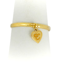 Initial drop ring, minimalist gold dangle ring with heart charm on white background