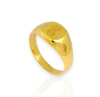 Women’s solid 10K/14K yellow gold signet ring, elegant engraved initial keepsake.